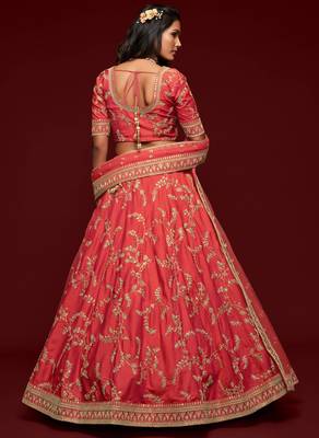 elegance crimson dori and sequins embroidered bridal lehenga set choli with dupatta  5