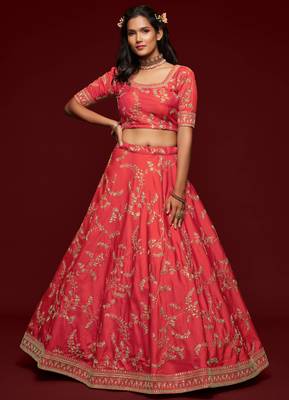 elegance crimson dori and sequins embroidered bridal lehenga set choli with dupatta  6