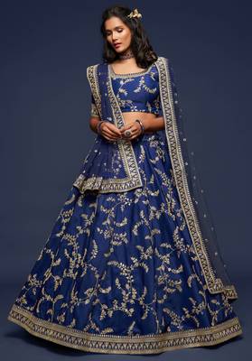 Elegance Navy Blue Dori and Sequins Embroidered Bridal Designer Lehenga Choli set 1