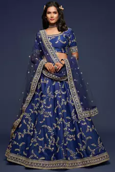 Elegance Navy Blue Dori and Sequins Embroidered Bridal Designer Lehenga Choli set