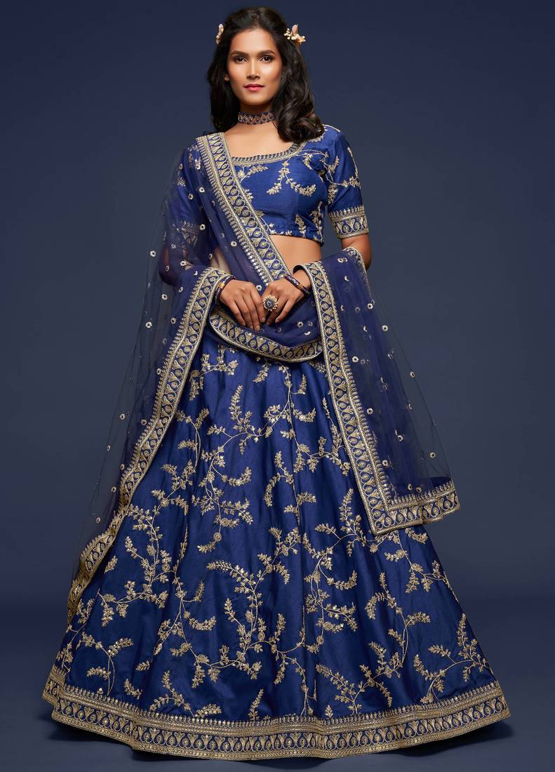 Elegance Navy Blue Dori and Sequins Embroidered Bridal Designer Lehenga Choli set