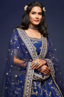 Elegance Navy Blue Dori and Sequins Embroidered Bridal Designer Lehenga Choli set