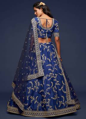 Elegance Navy Blue Dori and Sequins Embroidered Bridal Designer Lehenga Choli set 5