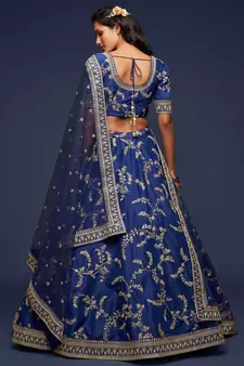 Elegance Navy Blue Dori and Sequins Embroidered Bridal Designer Lehenga Choli set
