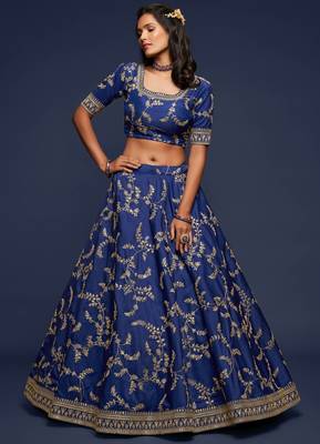 Elegance Navy Blue Dori and Sequins Embroidered Bridal Designer Lehenga Choli set 6