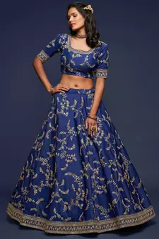 Elegance Navy Blue Dori and Sequins Embroidered Bridal Designer Lehenga Choli set