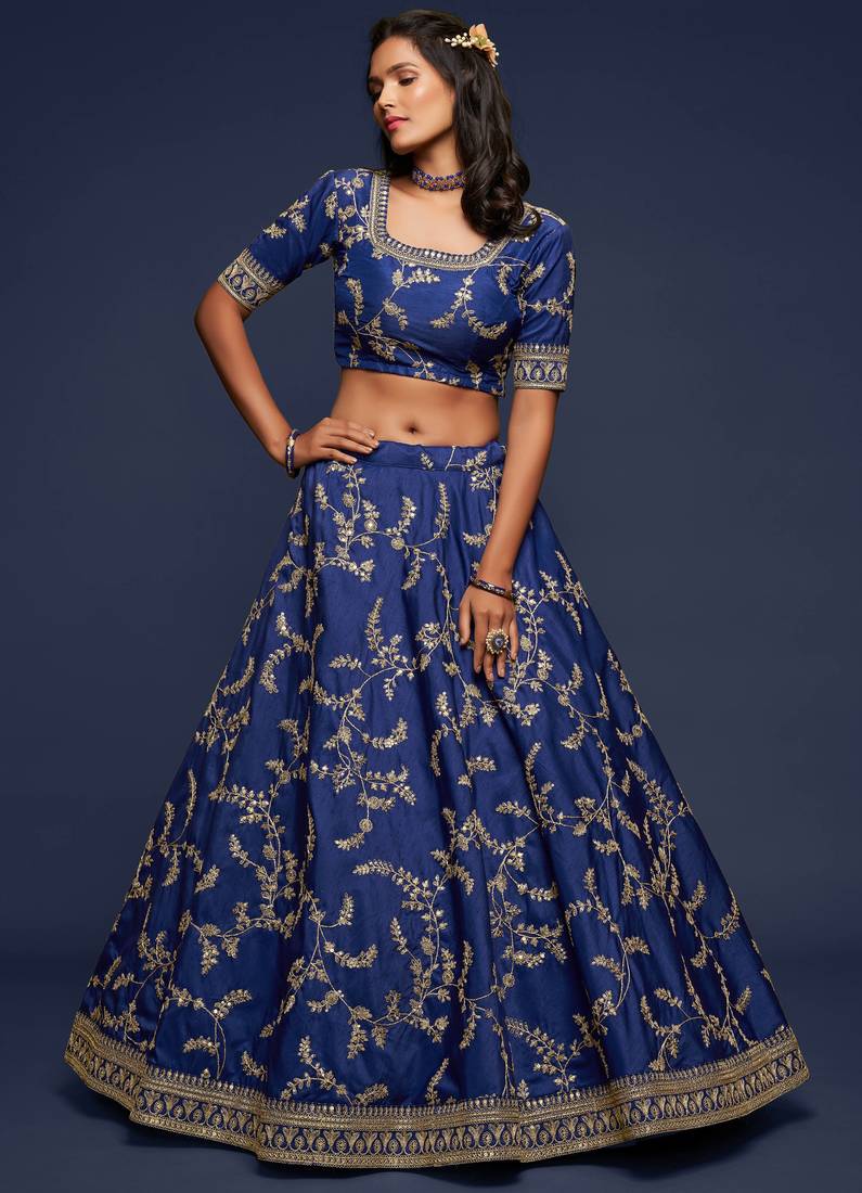 Elegance Navy Blue Dori and Sequins Embroidered Bridal Designer Lehenga Choli set