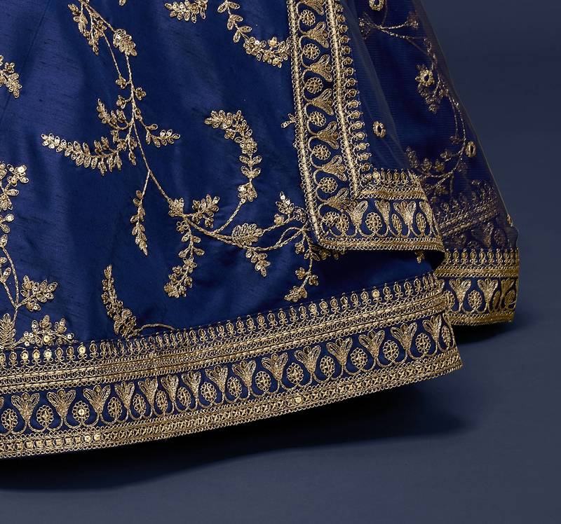 Elegance Navy Blue Dori and Sequins Embroidered Bridal Designer Lehenga Choli set