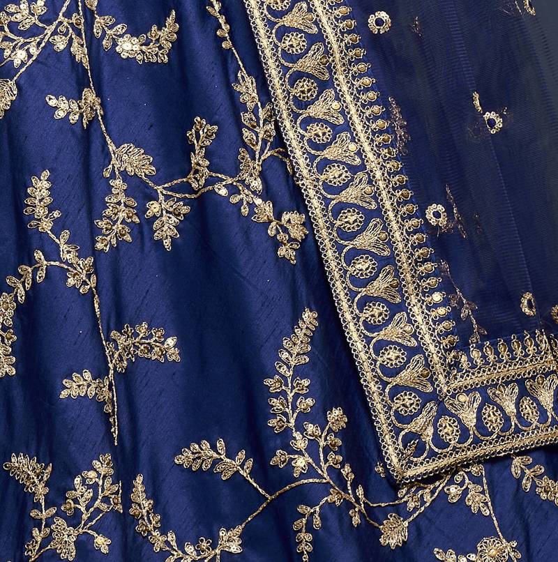 Elegance Navy Blue Dori and Sequins Embroidered Bridal Designer Lehenga Choli set