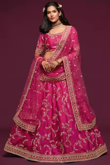 elegance pink dori and sequins embroidered bridal lehenga set choli with dupatta 