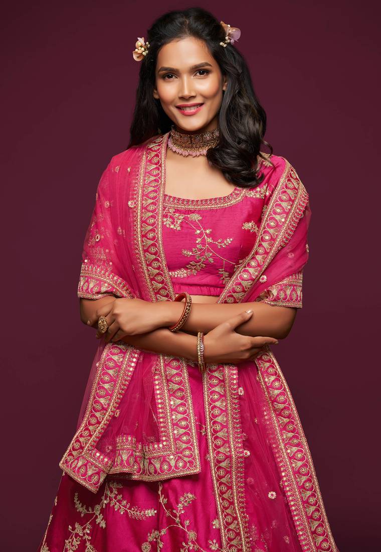Elegance Pink Dori and Sequins Embroidered Bridal Designer Lehenga Choli set