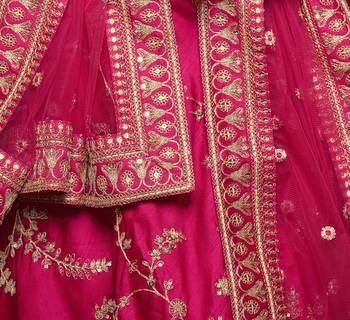 elegance pink dori and sequins embroidered bridal lehenga set choli with dupatta  8