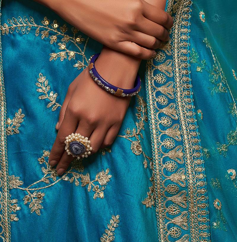 Sky Blue Art Silk Golden Thread Embroidered Lehenga Choli