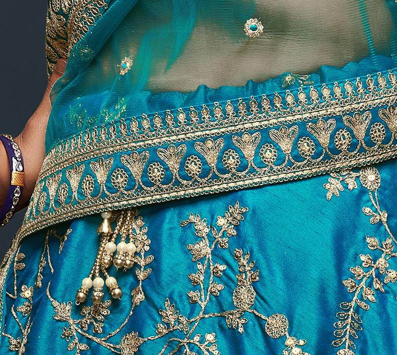 Sky Blue Art Silk Golden Thread Embroidered Lehenga Choli