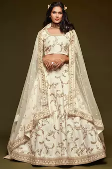 Off White Diwali Lehenga Choli for Women