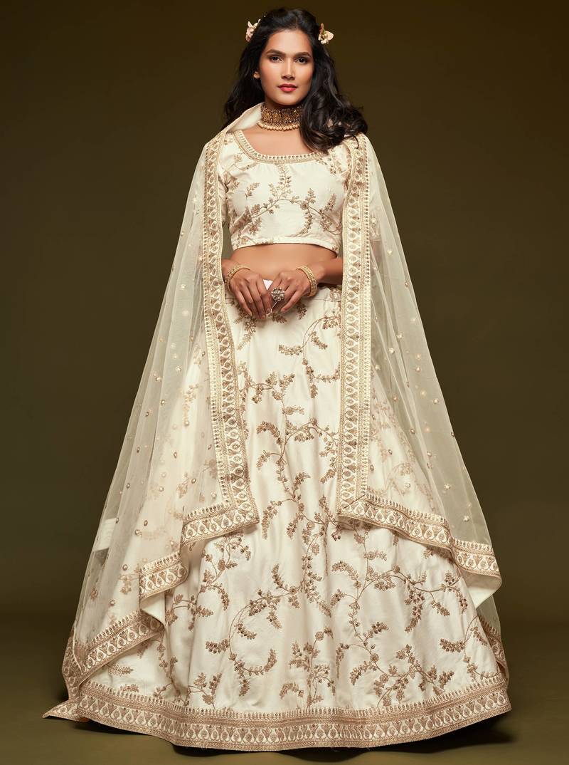 Off White Diwali Lehenga Choli for Women