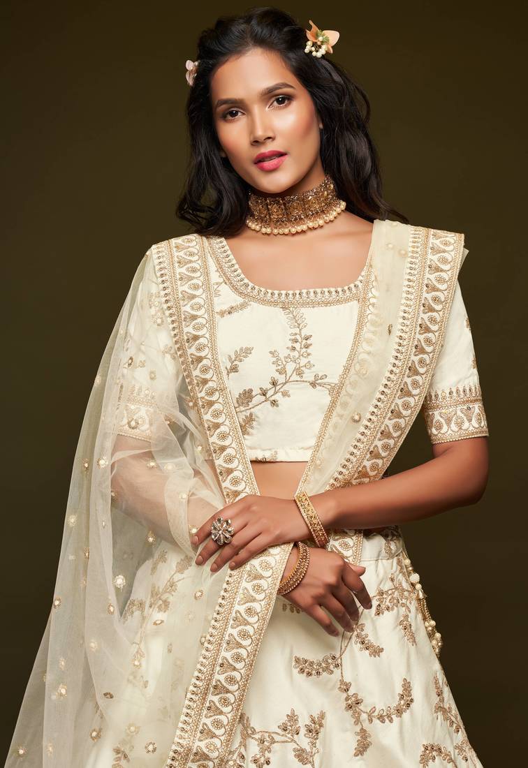 Off White Diwali Lehenga Choli for Women