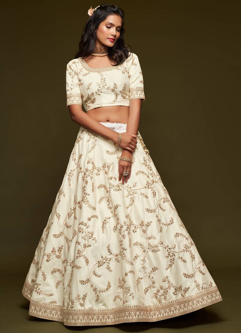 Off White Diwali Lehenga Choli for Women