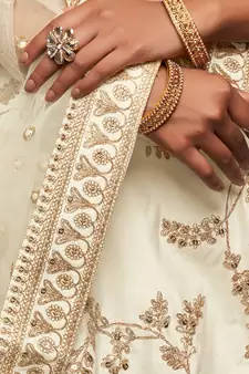 Off White Diwali Lehenga Choli for Women