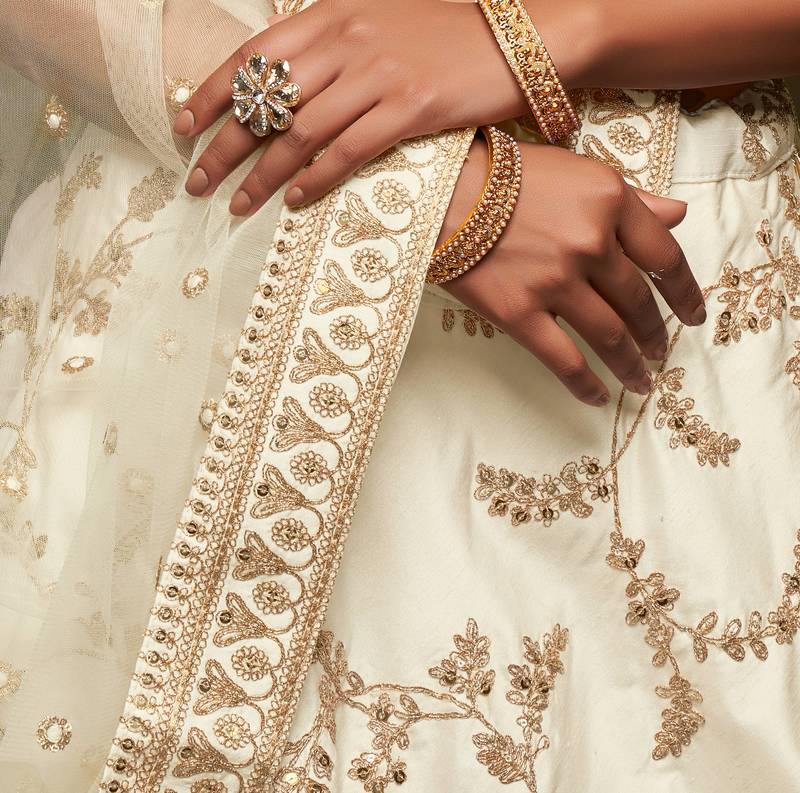 Off White Diwali Lehenga Choli for Women