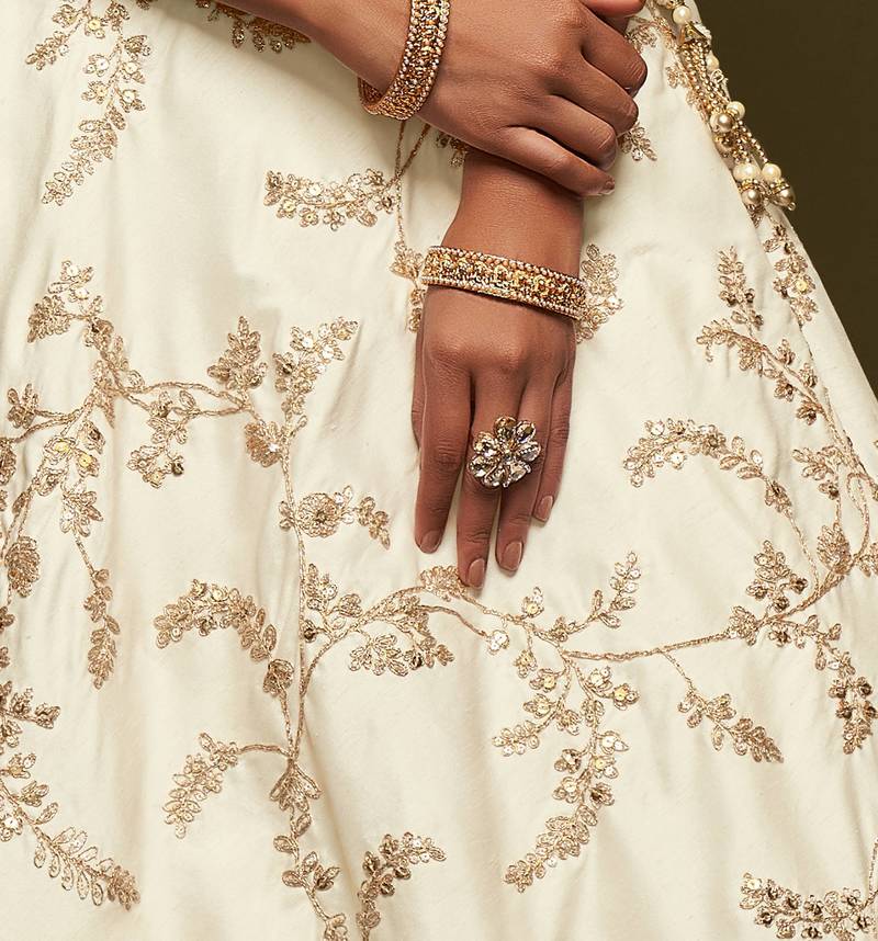 Off White Diwali Lehenga Choli for Women