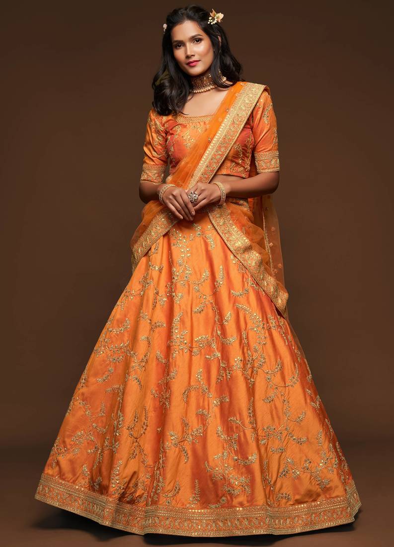 Elegance Orange Dori and Sequins Embroidered Bridal Designer Lehenga Choli set