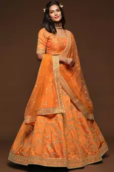 Elegance Orange Dori and Sequins Embroidered Bridal Designer Lehenga Choli set