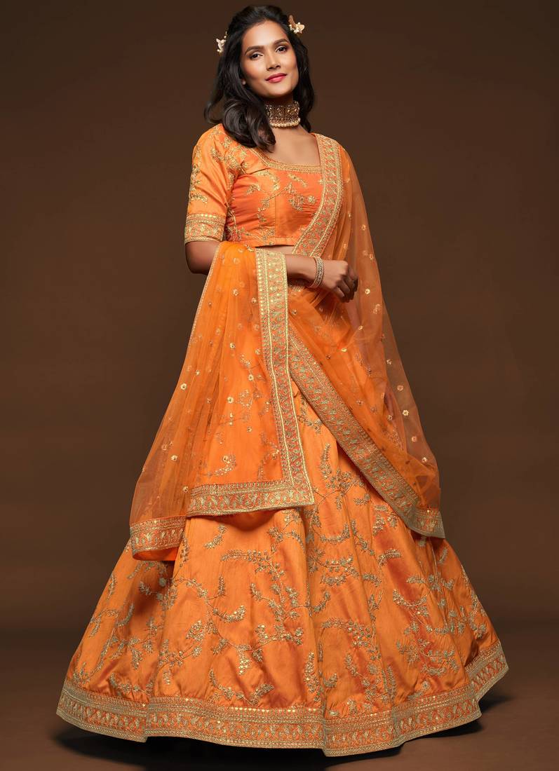 Elegance Orange Dori and Sequins Embroidered Bridal Designer Lehenga Choli set