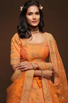 Elegance Orange Dori and Sequins Embroidered Bridal Designer Lehenga Choli set