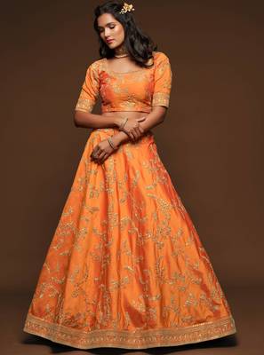 Elegance Orange Dori and Sequins Embroidered Bridal Designer Lehenga Choli set 6