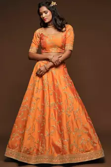 Elegance Orange Dori and Sequins Embroidered Bridal Designer Lehenga Choli set