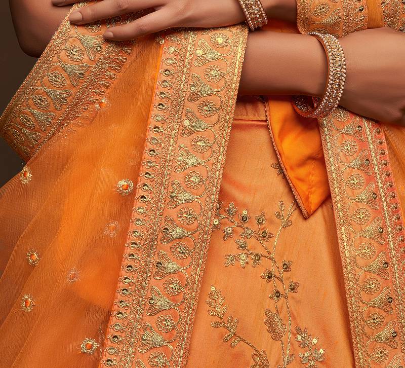 Elegance Orange Dori and Sequins Embroidered Bridal Designer Lehenga Choli set