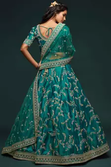 elegance green dori and sequins embroidered bridal lehenga set choli with dupatta 