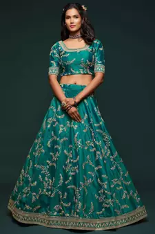 elegance green dori and sequins embroidered bridal lehenga set choli with dupatta 