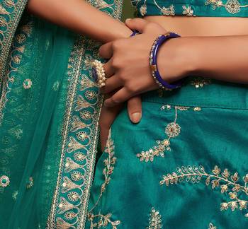 elegance green dori and sequins embroidered bridal lehenga set choli with dupatta  6