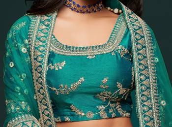 elegance green dori and sequins embroidered bridal lehenga set choli with dupatta  7