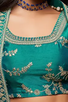 elegance green dori and sequins embroidered bridal lehenga set choli with dupatta 