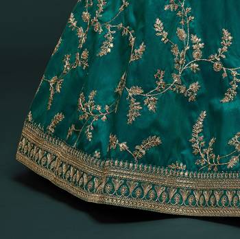 elegance green dori and sequins embroidered bridal lehenga set choli with dupatta  8