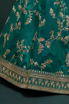 elegance green dori and sequins embroidered bridal lehenga set choli with dupatta 