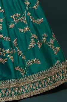 elegance green dori and sequins embroidered bridal lehenga set choli with dupatta 