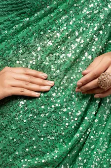 Mint Green Thread And Multiple Sequins Embroidered Georgette Designer Saree