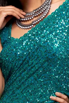 Turquoise Georgette Saree with blouse With Sequin Embroidery