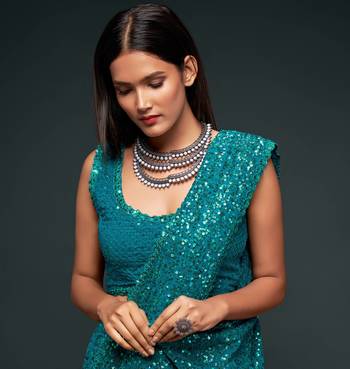 Turquoise Georgette Saree with blouse With Sequin Embroidery 8