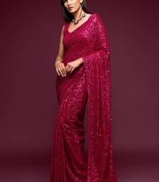 Pink Thread And Multiple Sequins Embroidered Georgette Designer Saree
