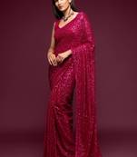 Pink Thread And Multiple Sequins Embroidered Georgette Designer Saree