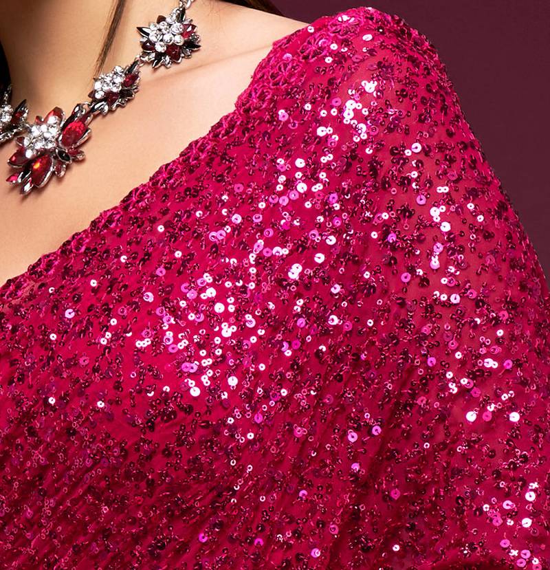 Pink Thread And Multiple Sequins Embroidered Georgette Designer Saree