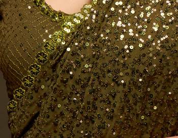 Olive Green Thread And Multiple Sequins Embroidered Georgette Designer Saree 8