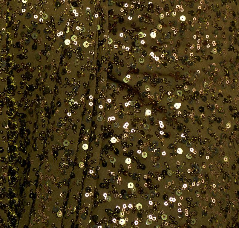 Olive Green Thread And Multiple Sequins Embroidered Georgette Designer Saree