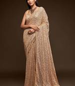 Ancient Ivory Thread And Multiple Sequins Embroidered Georgette Designer Saree