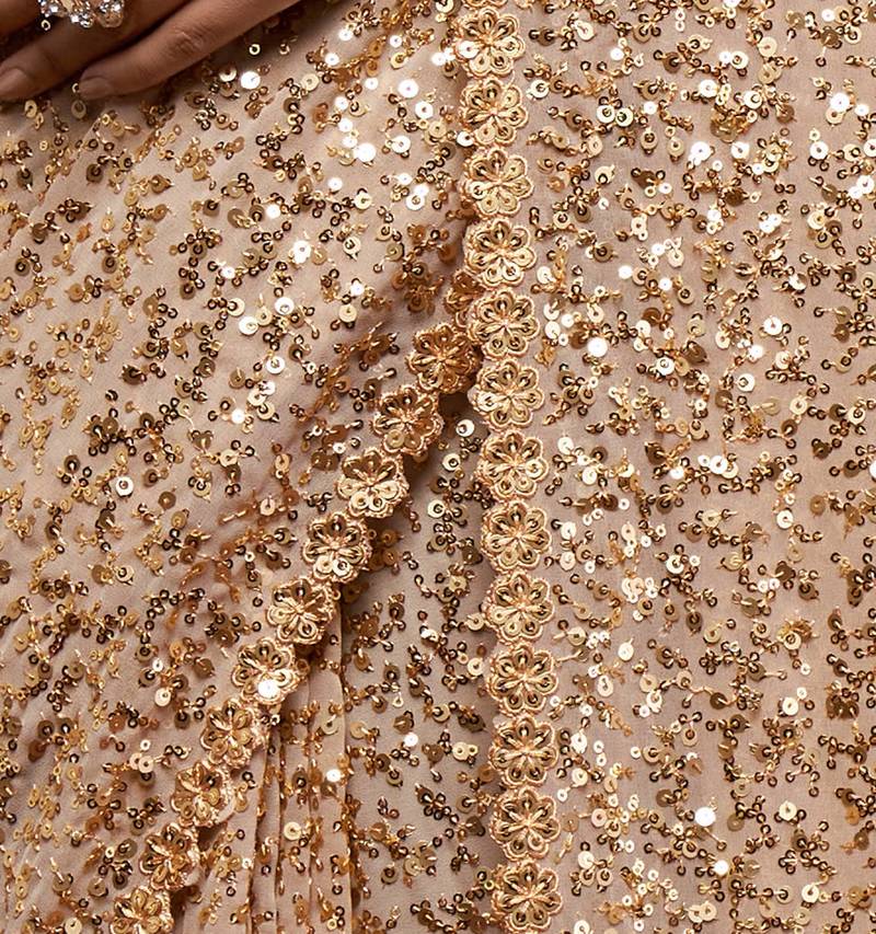 Ancient Ivory Thread And Multiple Sequins Embroidered Georgette Designer Saree